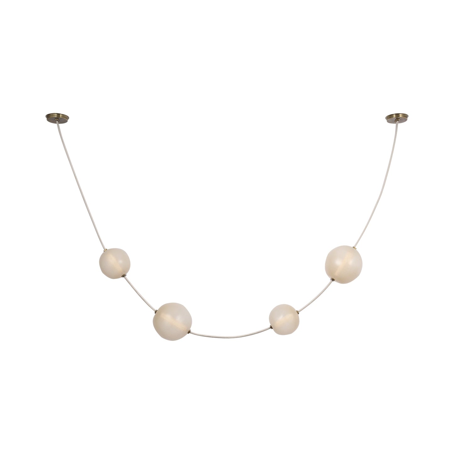 Dune Belted LED Pendant Light in Bone Suede and Mottled Brass.