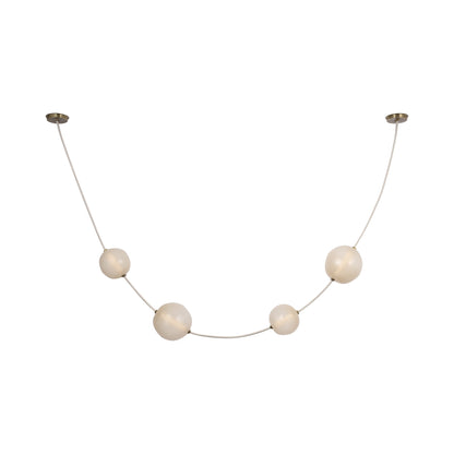 Dune Belted LED Pendant Light in Bone Suede and Mottled Brass.