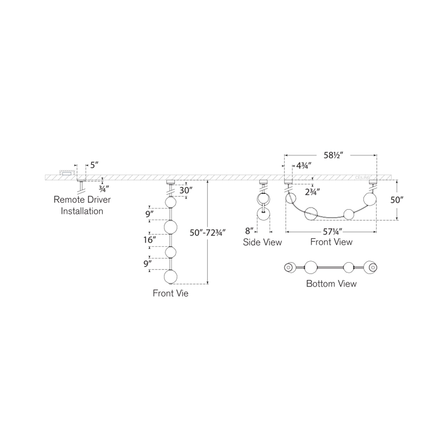 Dune Belted LED Pendant Light - line drawing.