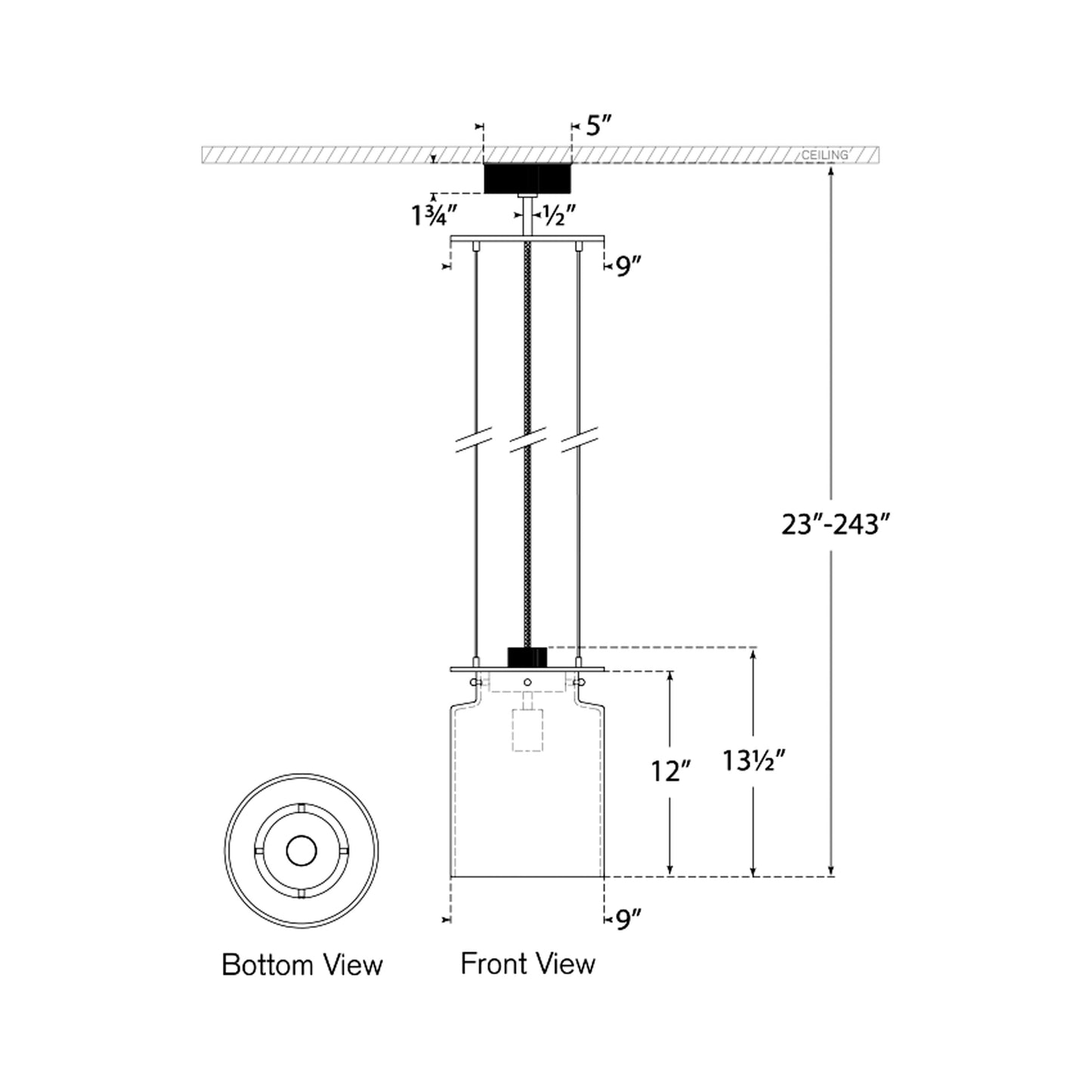 Elias Floating Pendant Light - line drawing.
