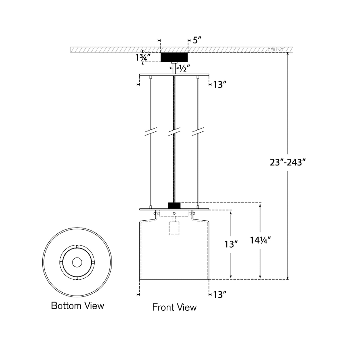 Elias Floating Pendant Light - line drawing.