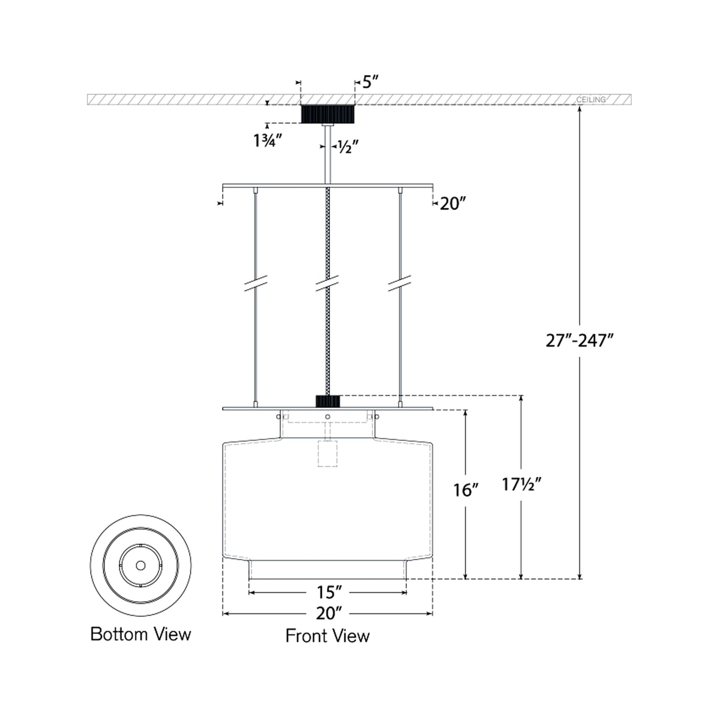 Elias Floating Pendant Light - line drawing.