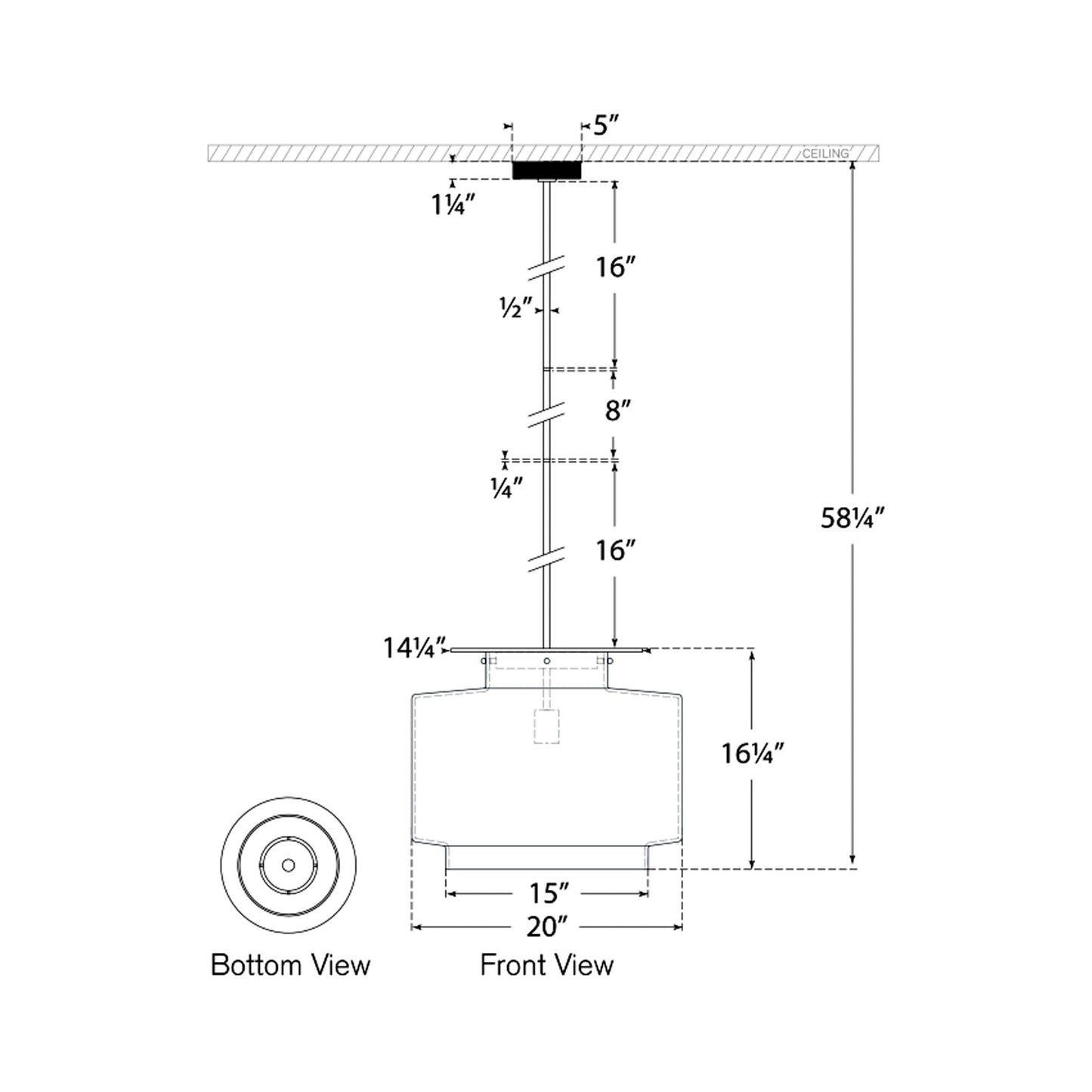 Elias Pendant Light - line drawing.