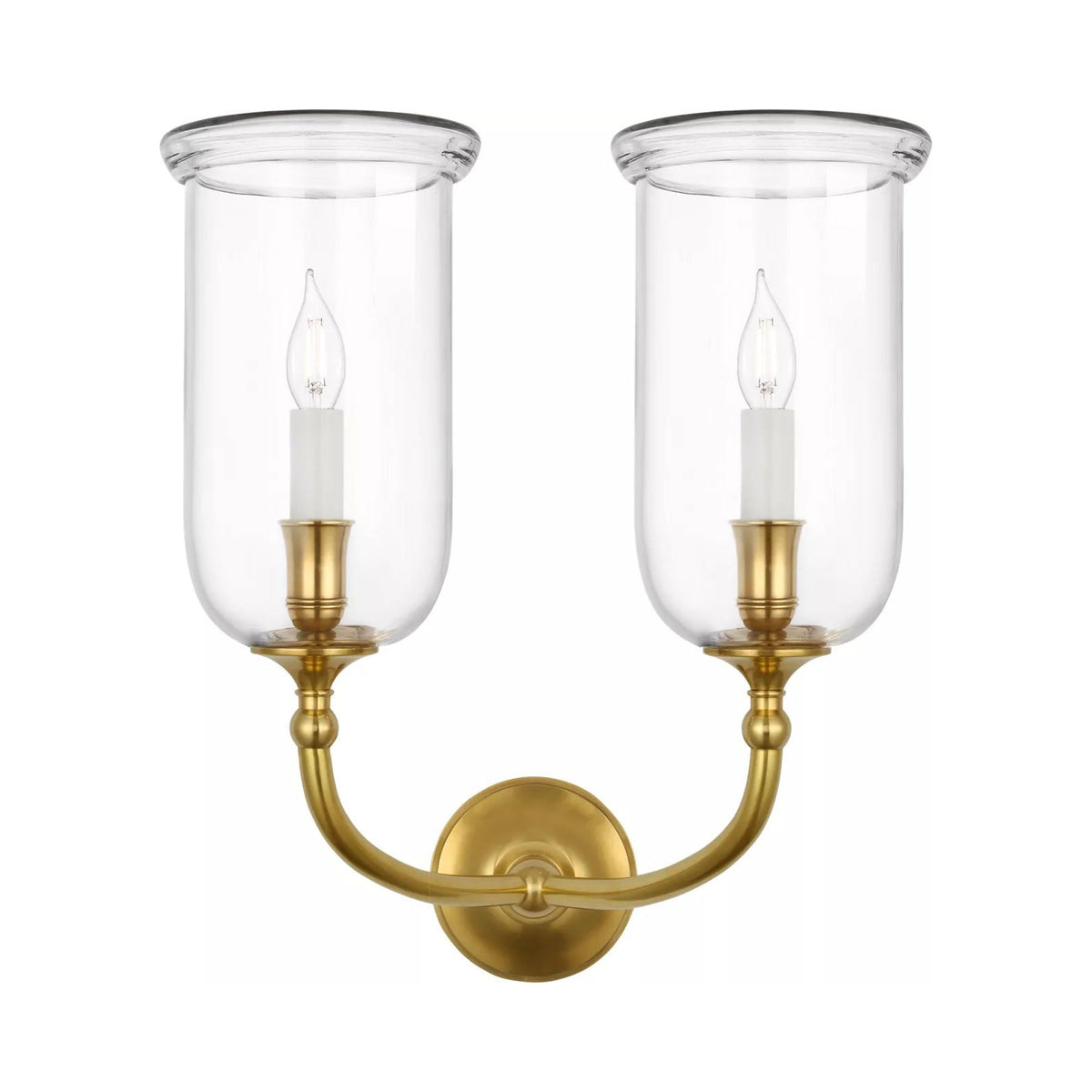 Embers Hurricane Wall Light in Natural Brass.