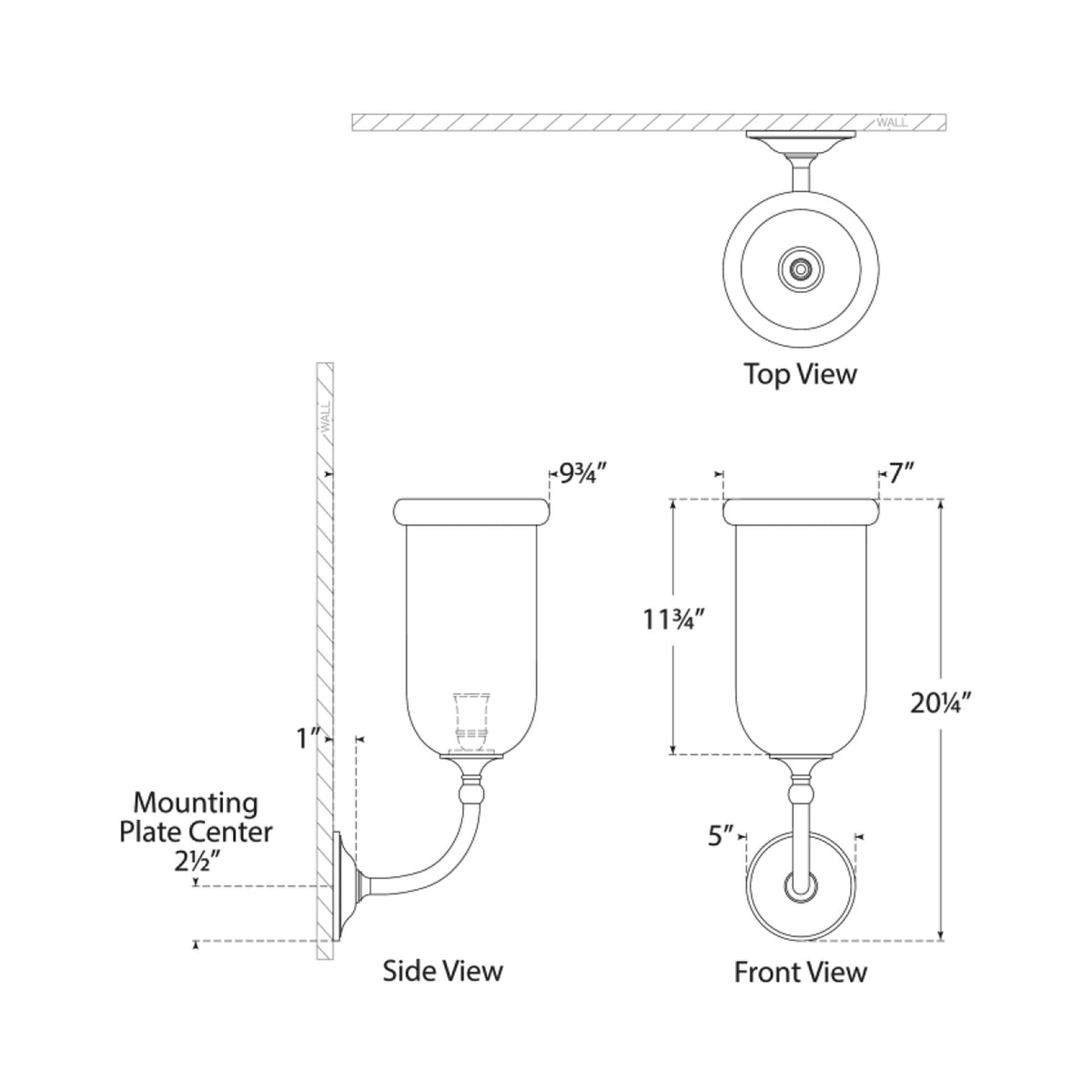 Embers Single Hurricane Wall Light - line drawing.
