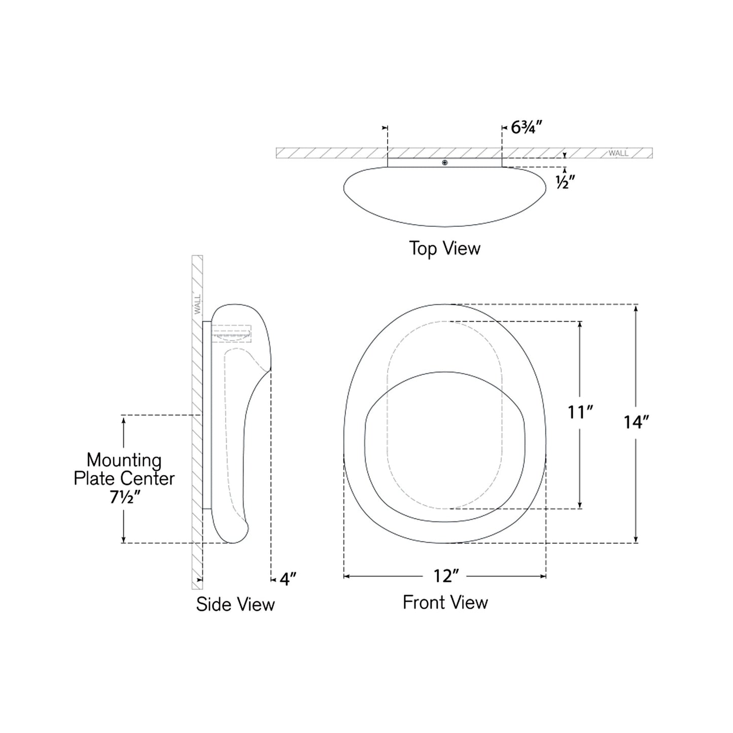 Esculpa Rounded LED Wall Light - line drawing.