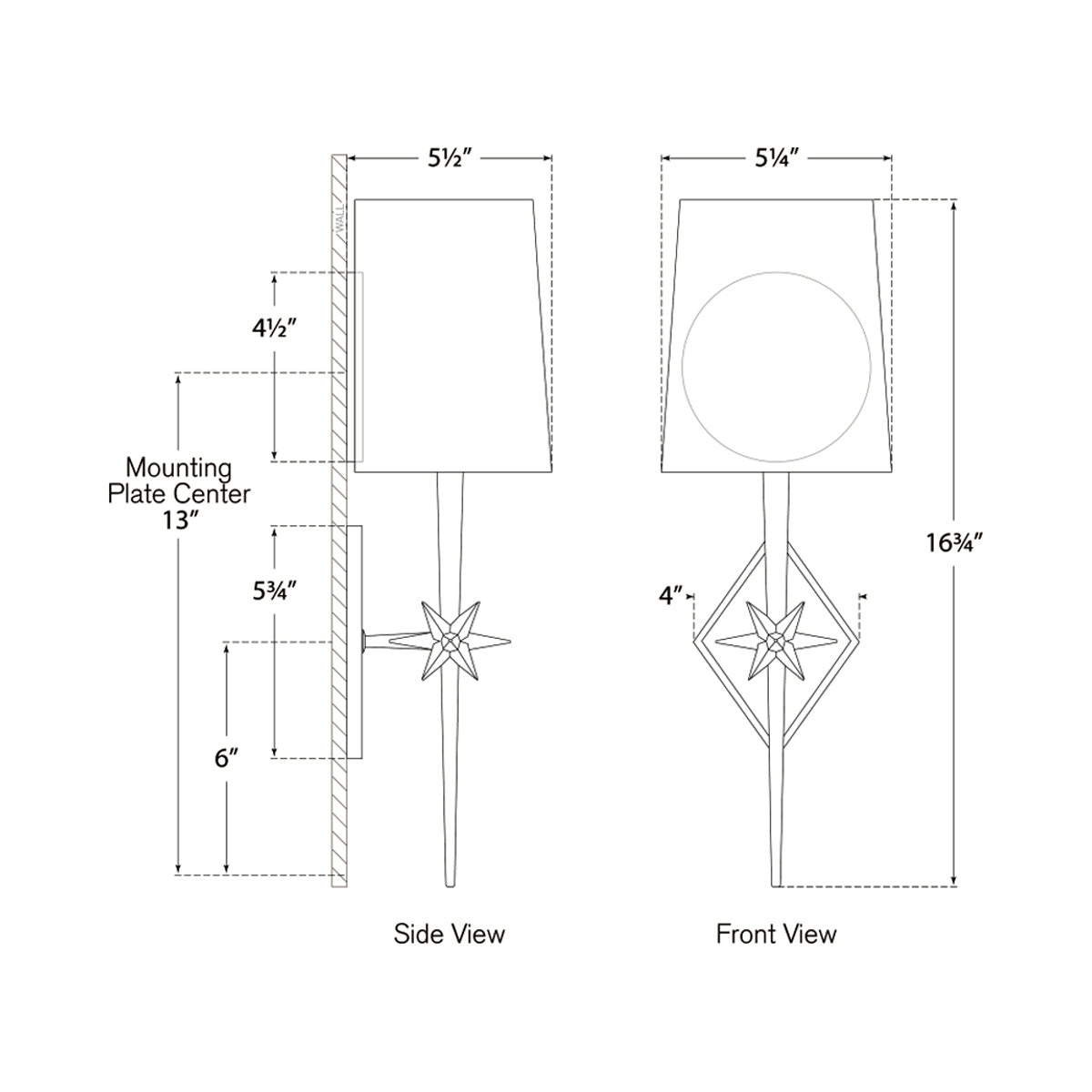 Etoile Wall Light - line drawing.