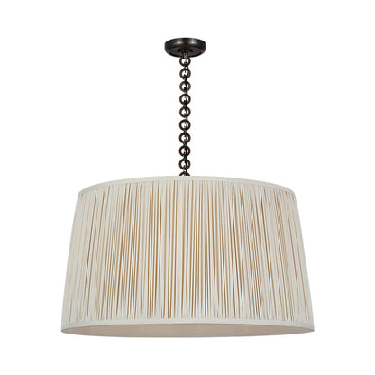 Evelyn Pendant Light in Bronze and Natural Oak/Champagne Silk Pleat.