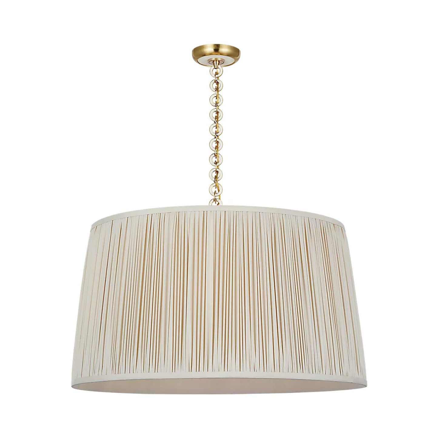 Evelyn Pendant Light in Hand-Rubbed Antique Brass and White Oak/Champagne Silk Pleat.