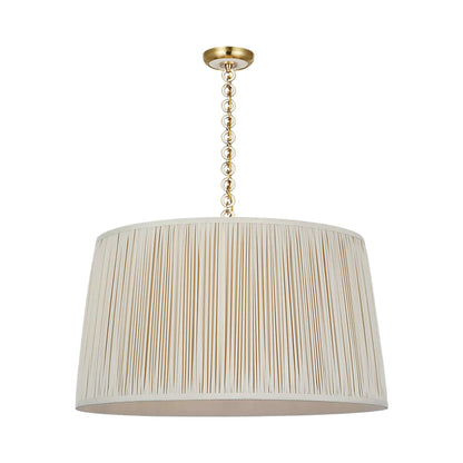 Evelyn Pendant Light in Hand-Rubbed Antique Brass and White Oak/Champagne Silk Pleat.