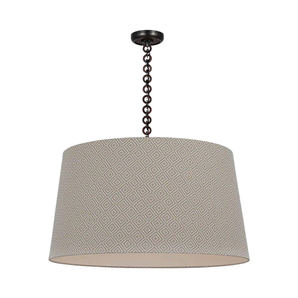 Evelyn Pendant Light in Bronze and Natural Oak/Dove Soho Weave.