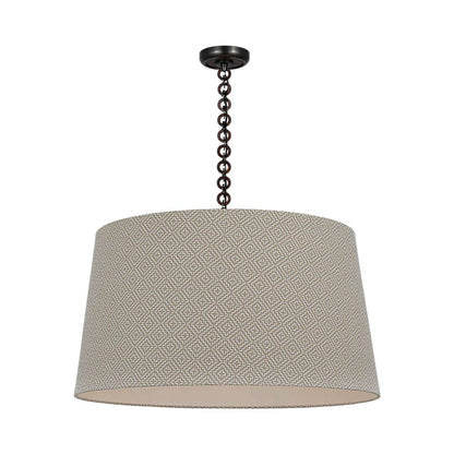 Evelyn Pendant Light in Bronze and Natural Oak/Dove Soho Weave.