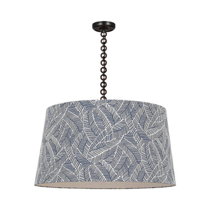 Evelyn Pendant Light in Bronze and Natural Oak/Navy Abstract Leaf.