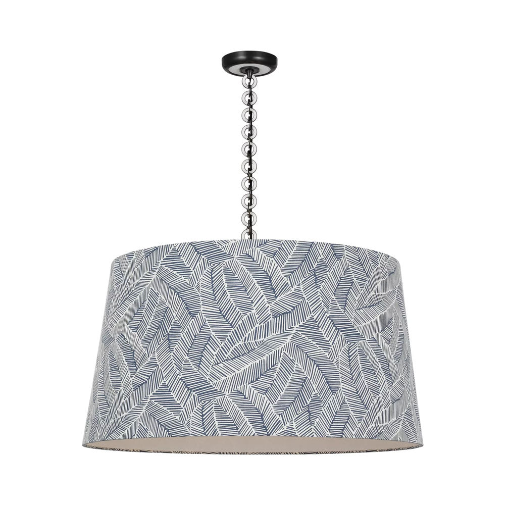 Evelyn Pendant Light in Bronze and White Oak/Navy Abstract Leaf.