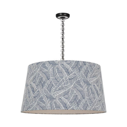 Evelyn Pendant Light in Bronze and White Oak/Navy Abstract Leaf.