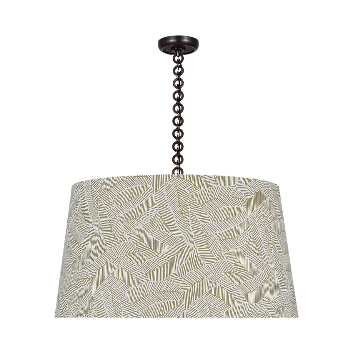 Evelyn Pendant Light in Bronze and Natural Oak/Taupe Abstract Leaf.