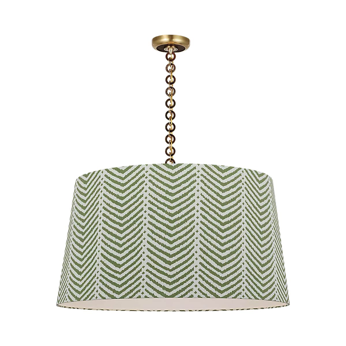 Evelyn Pendant Light in Hand-Rubbed Antique Brass and Natural Oak/Verde La Jolla.