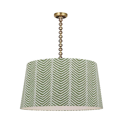 Evelyn Pendant Light in Hand-Rubbed Antique Brass and Natural Oak/Verde La Jolla.