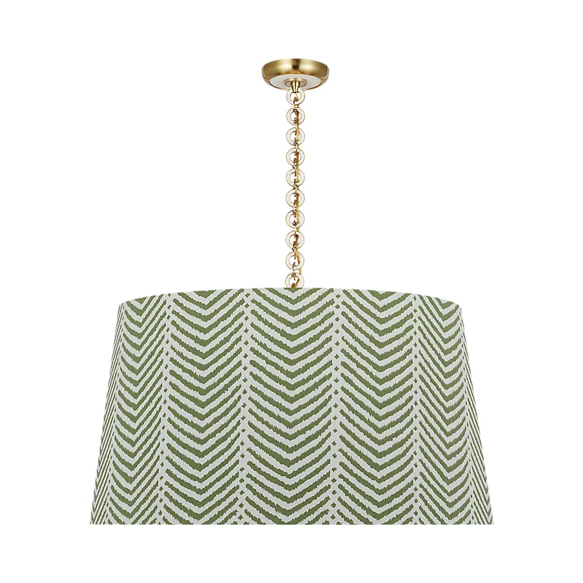 Evelyn Pendant Light in Hand-Rubbed Antique Brass and White Oak/Verde La Jolla.