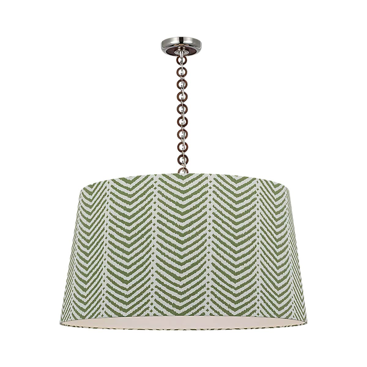Evelyn Pendant Light in Polished Nickel and Natural Oak/Verde La Jolla.