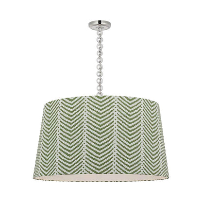 Evelyn Pendant Light in Polished Nickel and White Oak/Verde La Jolla.