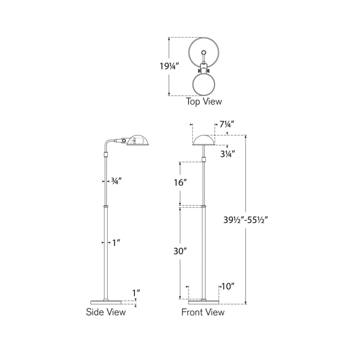 Fairfield LED Rechargeable Floor Lamp - line drawing.