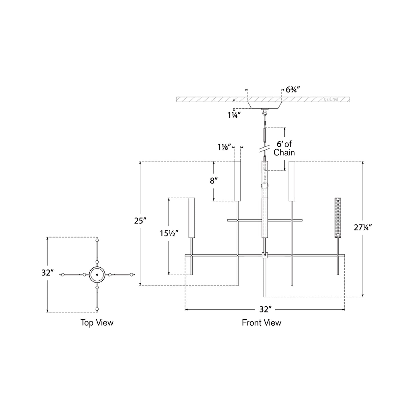 Fay LED Chandelier - line drawing.