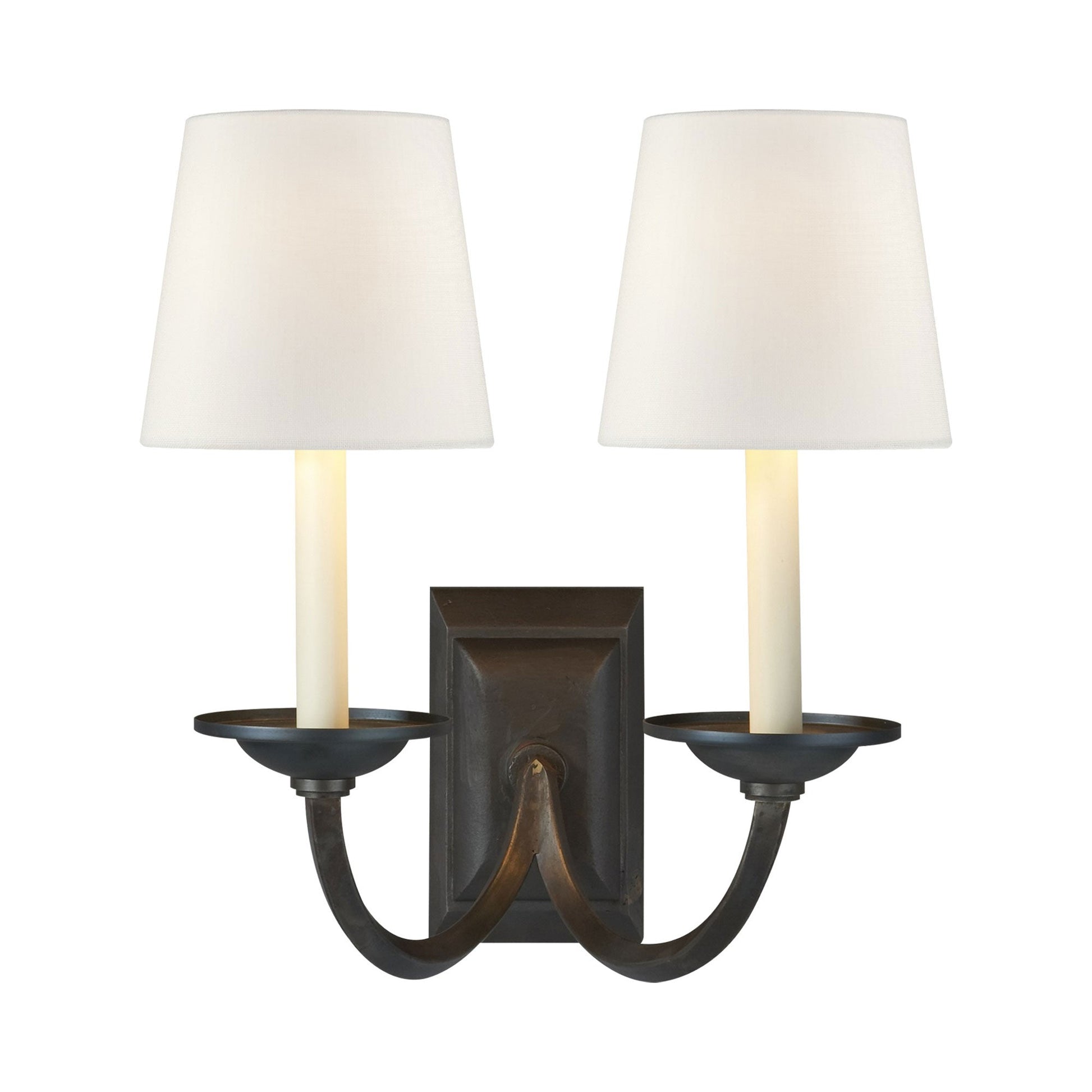 Flemish Double Wall Light in Aged Iron/Linen.