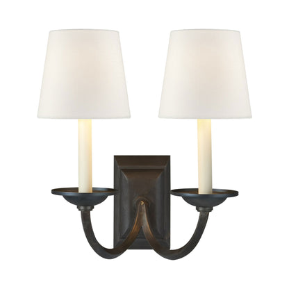 Flemish Double Wall Light in Aged Iron/Linen.