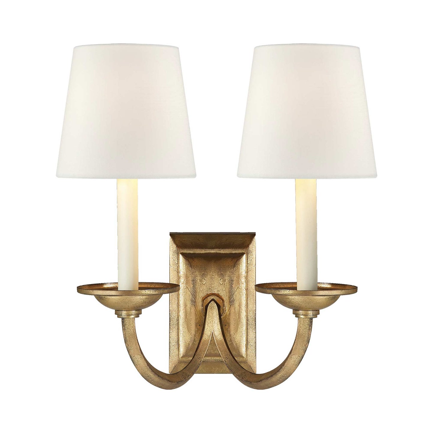 Flemish Double Wall Light in Gilded Iron/Linen.