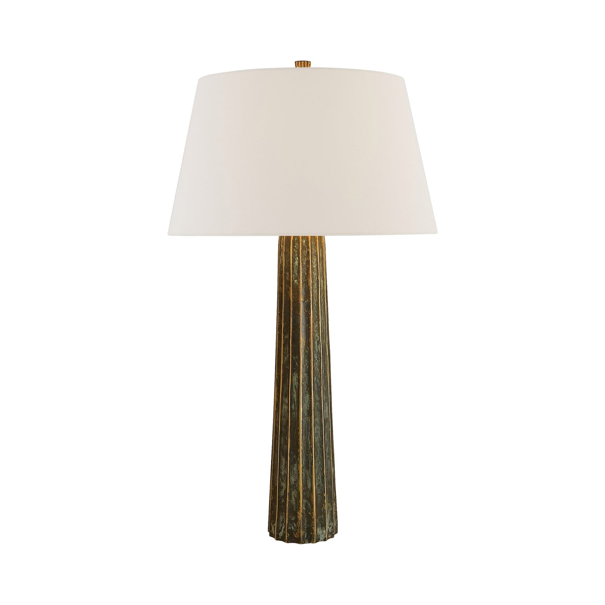 Fluted Spire Table Lamp in Bronze with Verdigris Highlights.