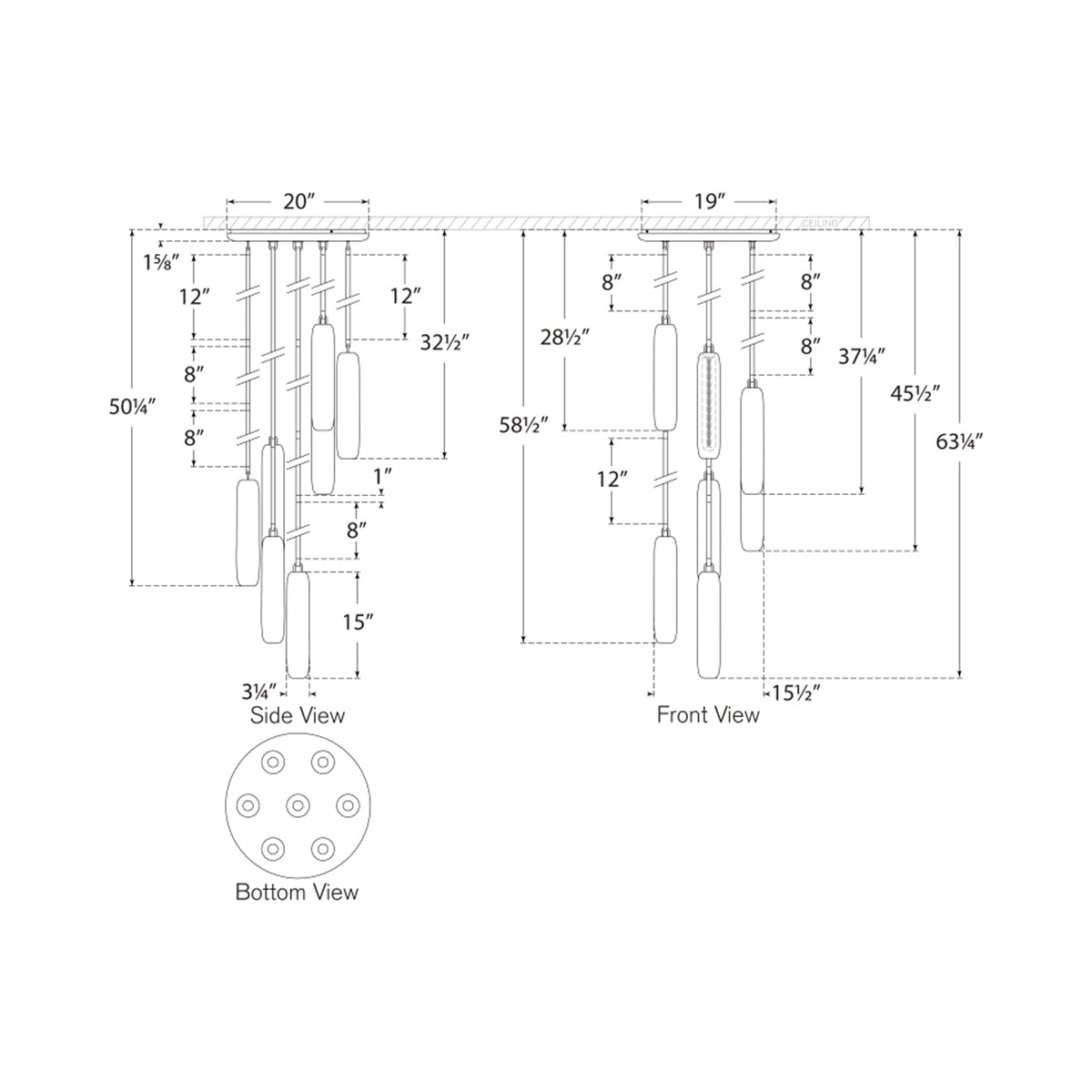 Formosa LED Pendant Light - line drawing.