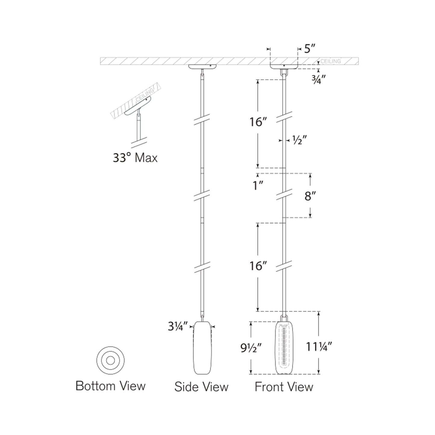 Formosa LED Single Pendant Light - line drawing.