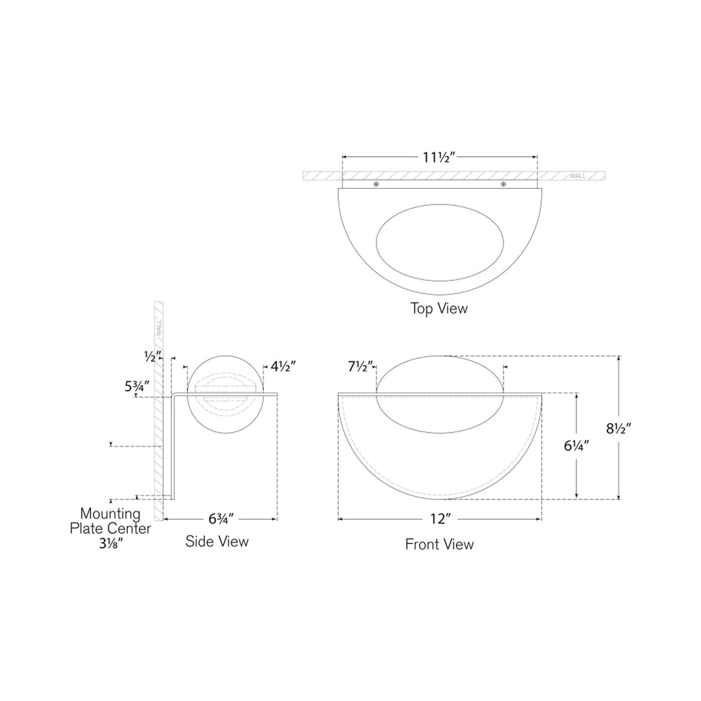 Fosse LED Invertable Oval Wall Light - line drawing.