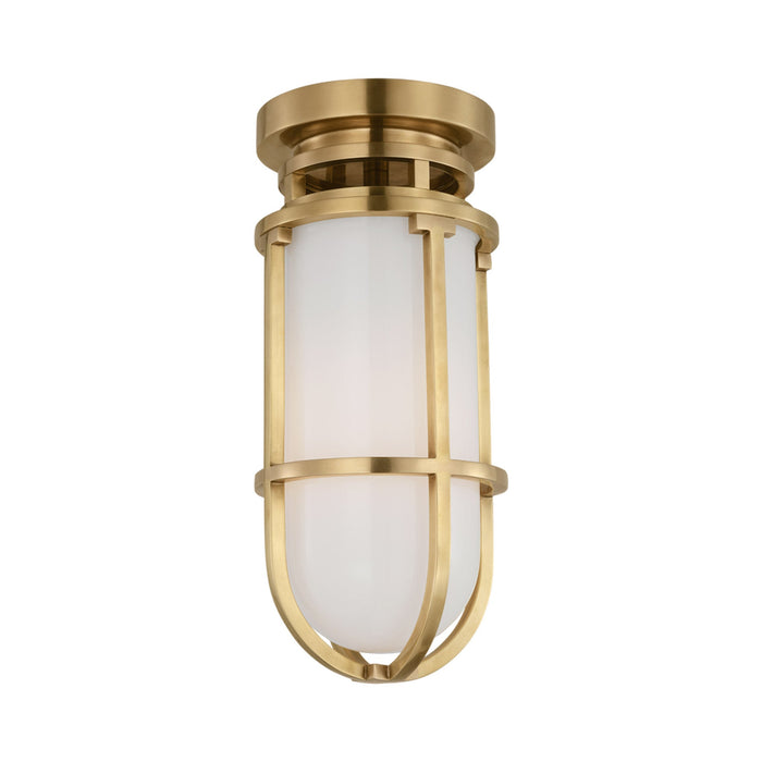 Gracie LED Flush Mount Ceiling Light in Antique-Burnished Brass/White.