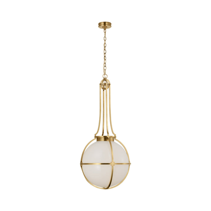 Gracie LED Pendant Light in Antique-Burnished Brass/White Glass(Large).