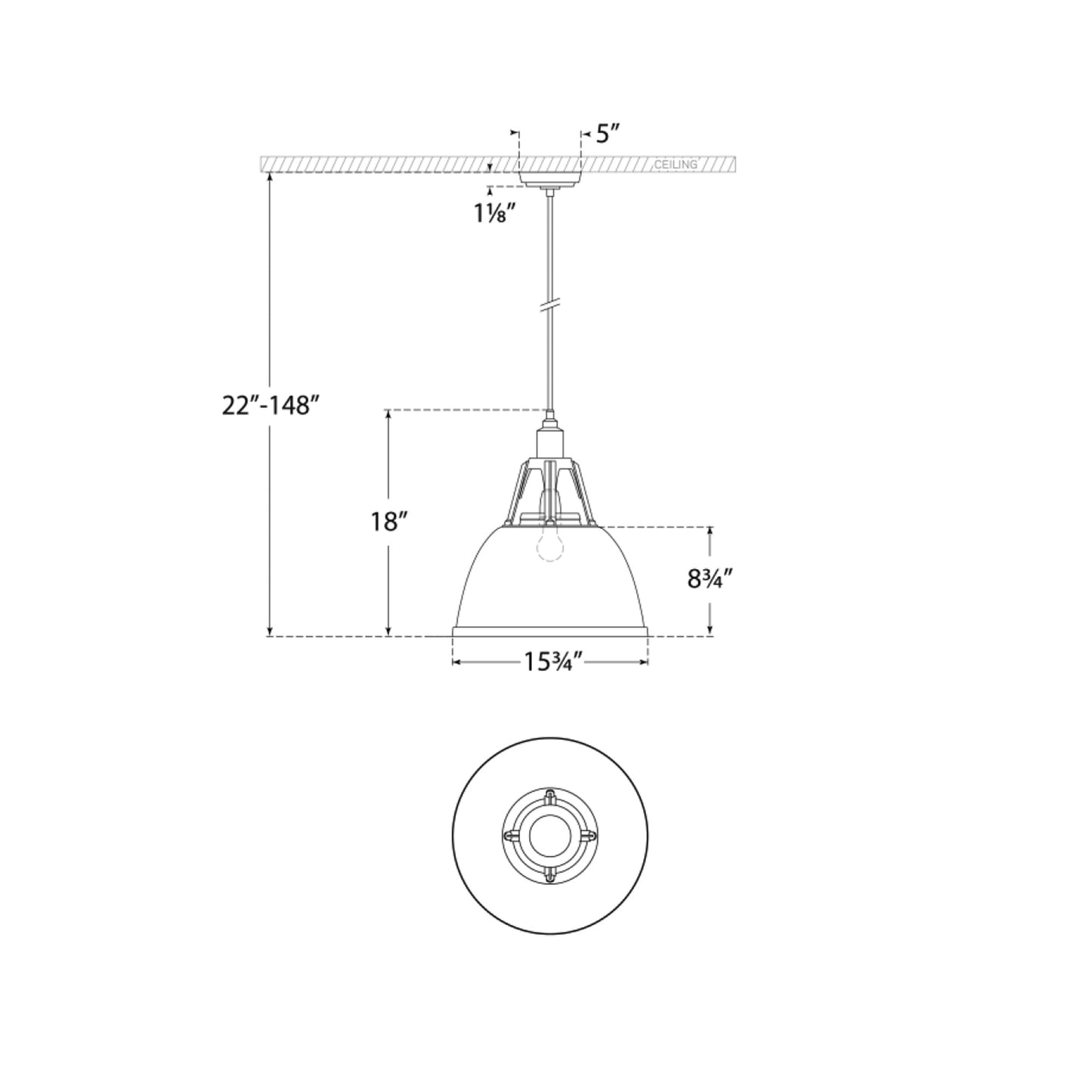 Gunner Pendant Light - line drawing.