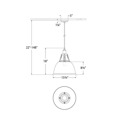 Gunner Pendant Light - line drawing.