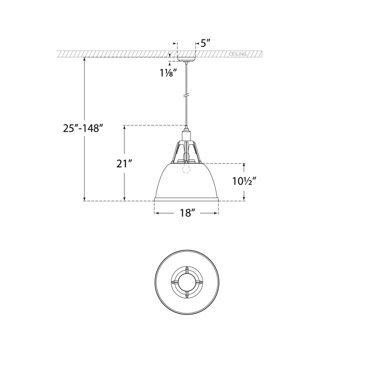 Gunner Pendant Light - line drawing.