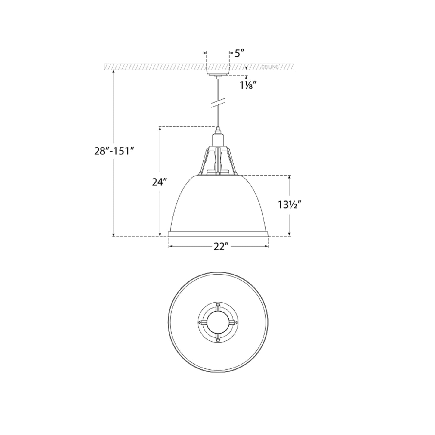 Gunner Pendant Light - line drawing.