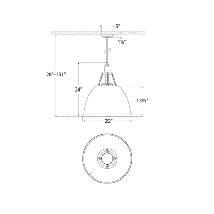 Gunner Pendant Light - line drawing.