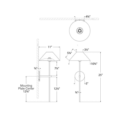 Hackney Tail Wall Light - line drawing.