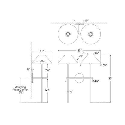Hackney Tail Wall Light - line drawing.