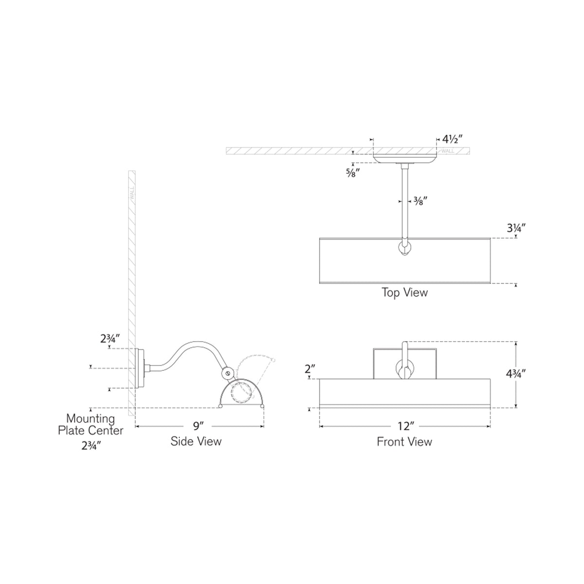 Hessen Picture Light in Detail - line drawing.