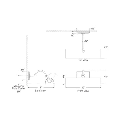Hessen Picture Light in Detail - line drawing.