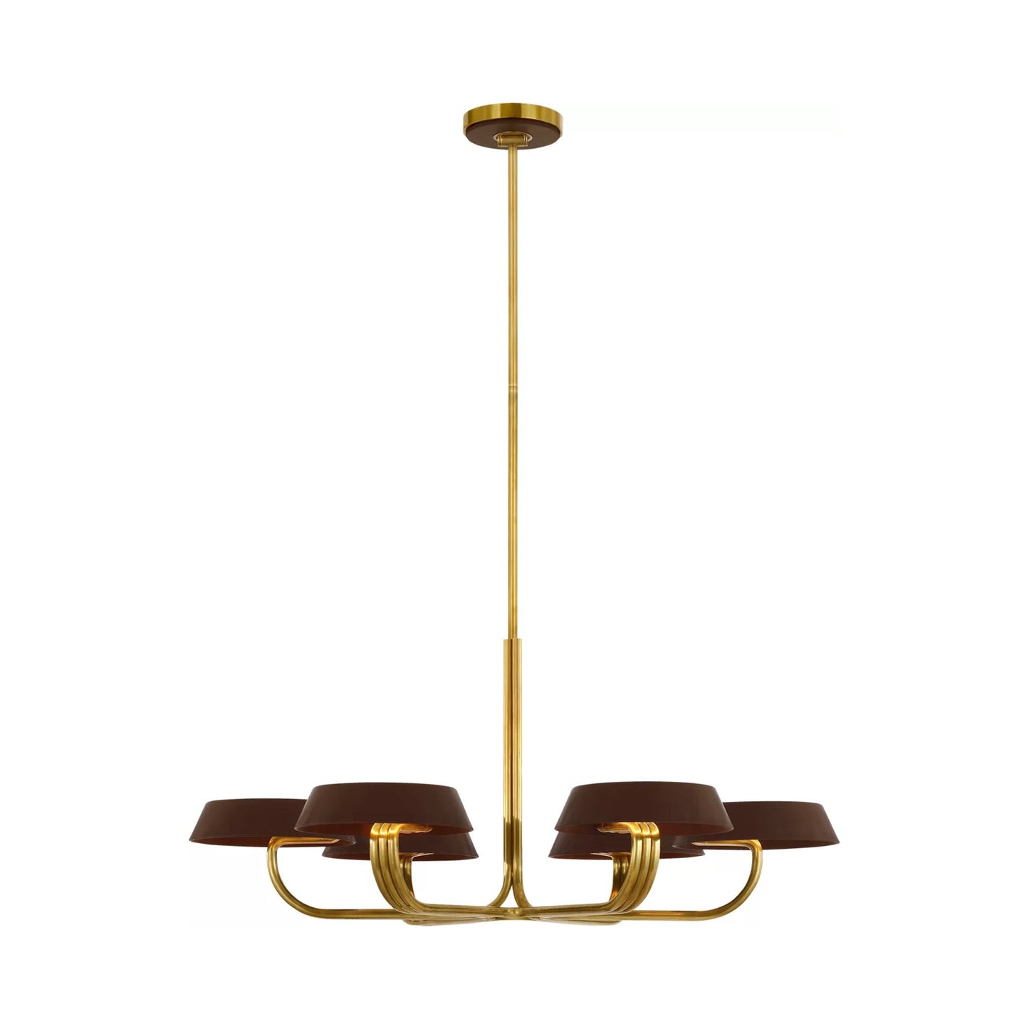 Hudson St. LED Chandelier in Natural Brass and Carob Leather.