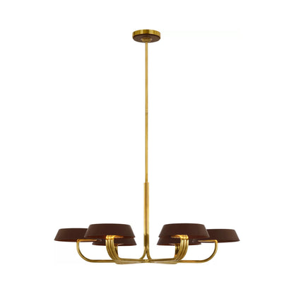 Hudson St. LED Chandelier in Natural Brass and Carob Leather.