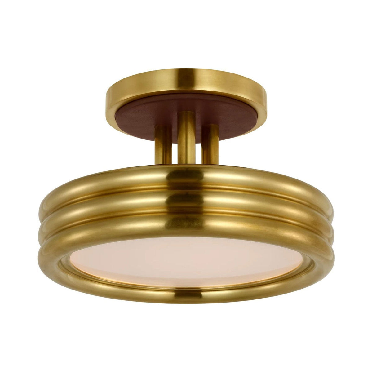 Hudson St. LED Semi Flush Mount Ceiling Light in Natural Brass and Carob Leather.