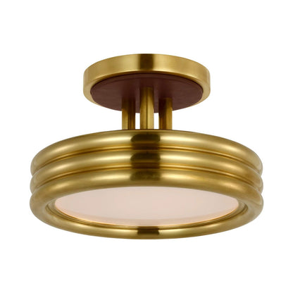 Hudson St. LED Semi Flush Mount Ceiling Light in Natural Brass and Carob Leather.