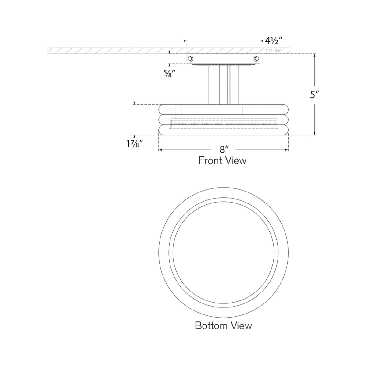Hudson St. LED Semi Flush Mount Ceiling Light - line drawing.